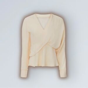 Atlein Cream ‘Draped’ Long Sleeve Blouse Size 4 (French Size 36)